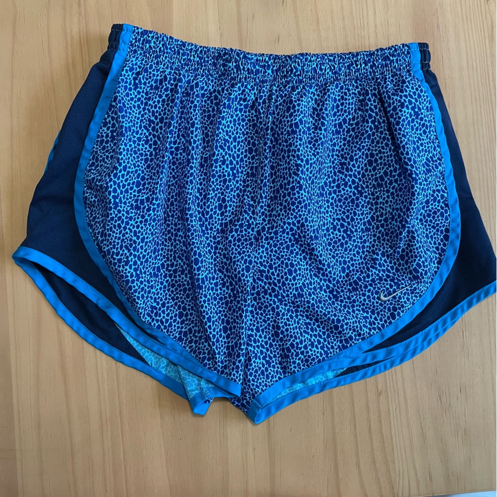 Nike, size Small: Dri-Fit running shorts in blue animal print, great condition